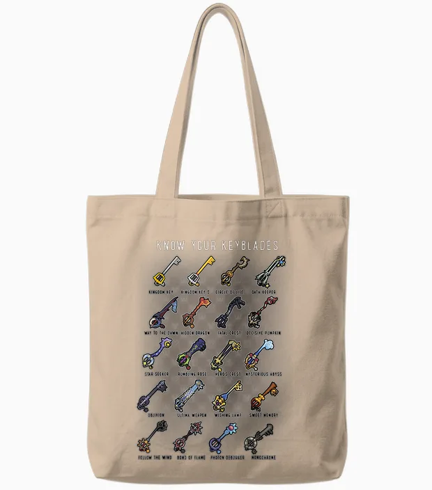 Disney Kingdom Hearts Know Your Keyblade T-Shirt Small Tote Bags in Natural