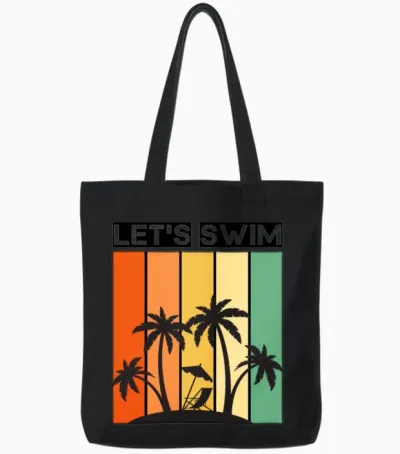 Colorful Retro Let's Swim Tote Bags - Black
