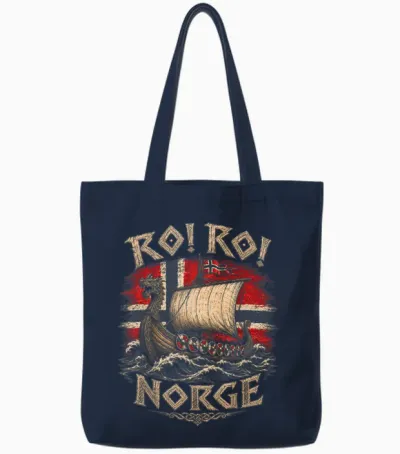 Ro! Ro! Norge Wikinger Langschiff Norwegen Flagge Skandinavisch Tote Bags - Navy