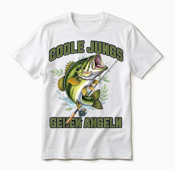Children's Fishing, Children's Fishing Saying, Cool Boys Go Fishing Unisex T-Shirt in White