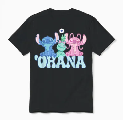 Disney Stitch with Angel & Scrump Fluffy Cute 'ohana Unisex T-Shirt - Black