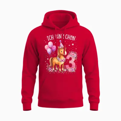 Ich Bin Schon 3 Geburtstag Pferde Unisex Hoodie - Red