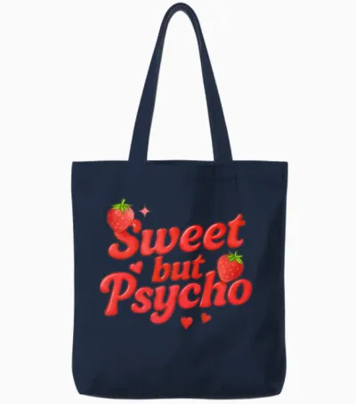 Sweet but Psycho / Y2k Statement Tote Bags - Navy