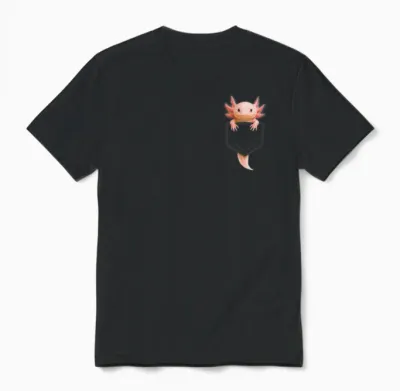 Cute Axolotl Pocket Funny Gifts for Men Women Teen Kid Unisex T-Shirt - Black