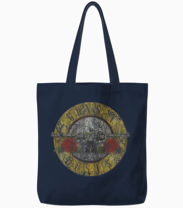 Official Guns N' Roses 80s Rock Band Logo Tote Bags in Navy
