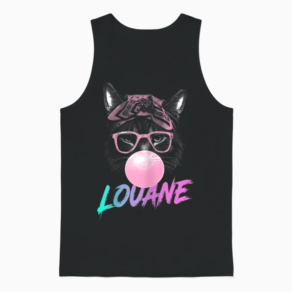 Louane - Cute Girl Name with Cute Cat Unisex Tank Top in Black