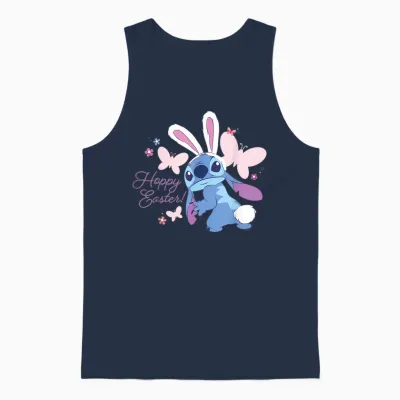 Disney Lilo & Stitch Hoppy Easter Bunny and Butterflies T-Shirt, Black Unisex Tank Top - Navy