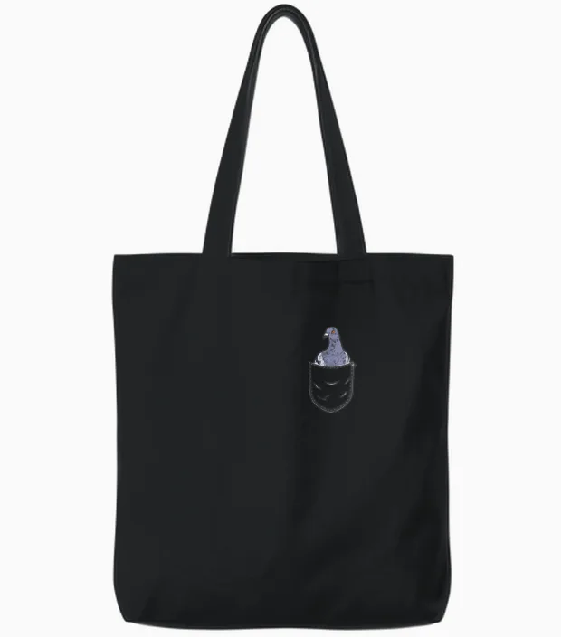 Pigeon Taubenschlag Bird Animal Lover Chest Pocket T-Shirt, Black Tote Bags in Black