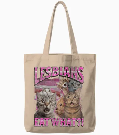 Lesbians What Do You Eat? Funny Cat Gay Pride Lgbtq Pun Bootleg T-Shirt, Black, S Tote Bags - Natural