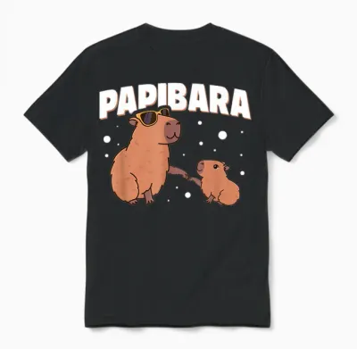 Papibara Capibara Papa Father Son Funny Father's Day Slogan Unisex T-Shirt - Black