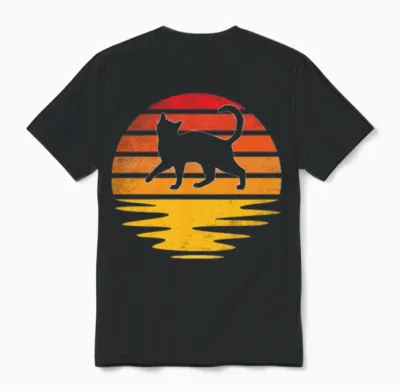 Cat Retro Unisex T-Shirt - Black