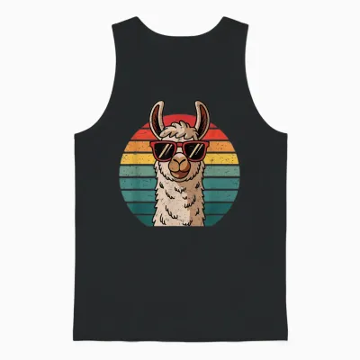 Retro Style Alpaca with Sunglasses Funny Animal Cool Llama T-Shirt, Black Unisex Tank Top - Black