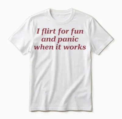 I Flirt for Fun and Panic When It Works Funny (on Back) Unisex T-Shirt - White