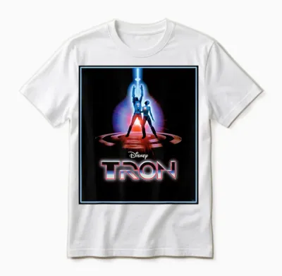 Disney Tron Official 1982 Original Movie Poster Art and Logo T-Shirt, Black, S Unisex T-Shirt - White
