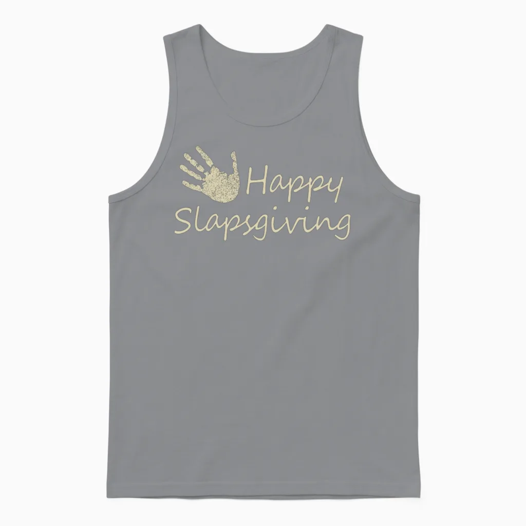 Funny Happy Slapsgiving Unisex Tank Top in Sport Grey