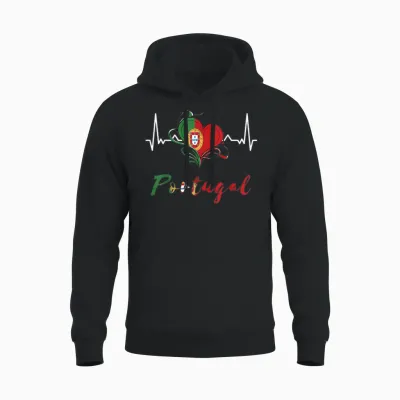 Portugal Flagge Herzschlag Ekg Pulse Portugiesische Wurzeln Herz Unisex Hoodie - Black