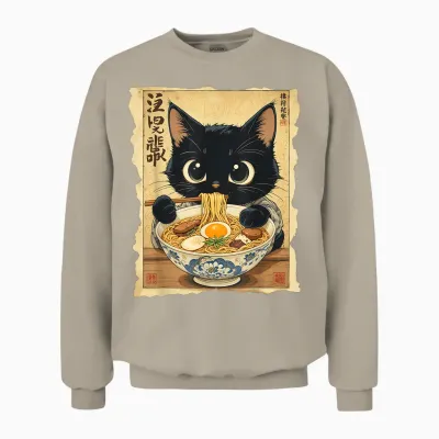 Japanese Ramen Noodles Manga Ramen Kawaii Cat Unisex Sweatshirt - Sand