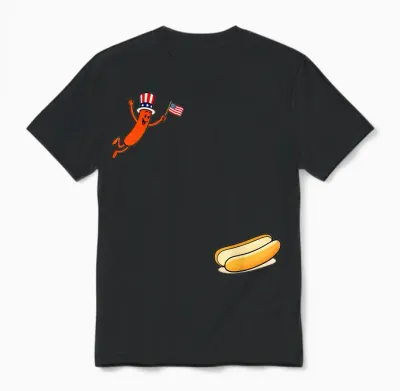 Hotdog Freedom Dive Funny Uncle Sam Hot Dog Jumping into Bun Unisex T-Shirt - Black