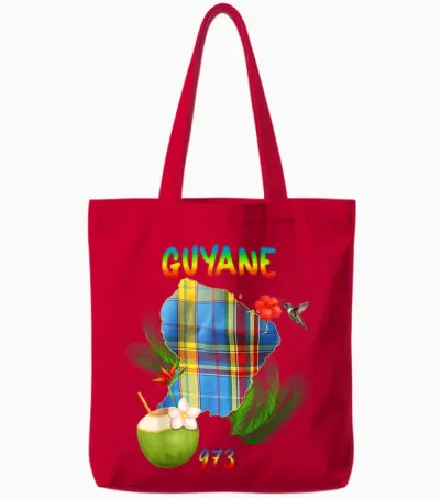 Beautiful French Guiana 973 Madras Hibiscus Hummingbird Coconut Tote Bags - Red
