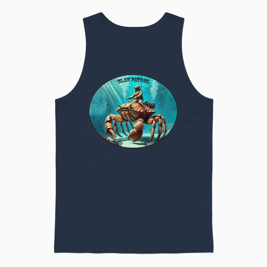 Vintage Helmet Diver Riding a Giant Crab Urm Unisex Tank Top in Navy