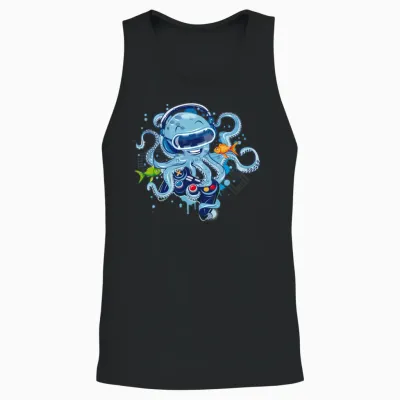 Octopus with Gamepad and Vr Goggles Unisex Tank Top - Black