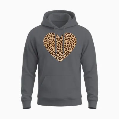 Leo Herz Gepard Leopard Motiv Leopardenmuster Für Damen Unisex Hoodie - Charcoal