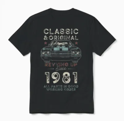 Né En 1981 Muscle Car 45e Anniversaire Unisex T-Shirt - Black
