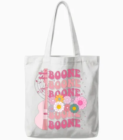 Girl Retro Boone Groovy Flower First Name Personalized 80's Tote Bags - White