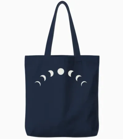Lunar Phases - Minimalistic - Moon Phases Tote Bags - Navy