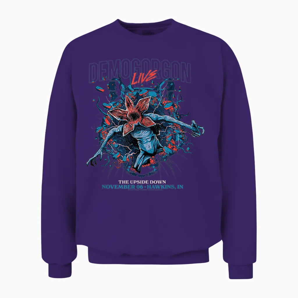 Stranger Things : Demogorgon Live the Upside Down T-Shirt, Black, S Unisex Sweatshirt in Purple