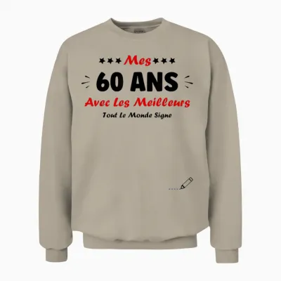 Signature 60 Years Anniversary Humour 60 Years to Sign T-Shirt, White, S Unisex Sweatshirt - Sand