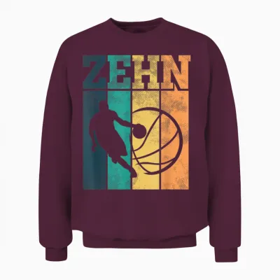 Children's Birthday 10 Years 10th Birthday Basketball T-Shirt, Black Unisex Sweatshirt - Maroon