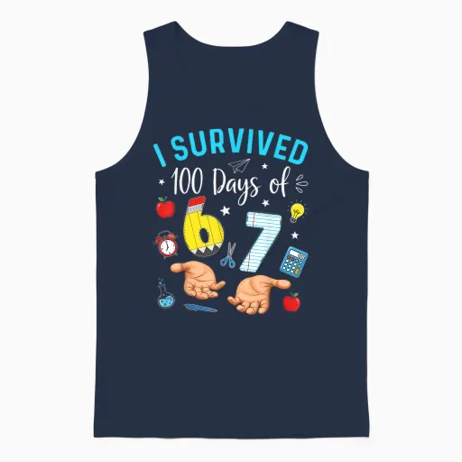 I Survived 100 Days of 67 100th Day of School Teachers Unisex Tank Top - Navy