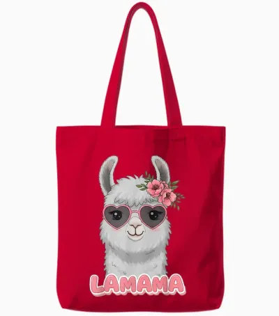 Niedliches Lama-Mama-Geschenk, Lustiges Muttertags-Lamama-Blumenmotiv Tote Bags - Red