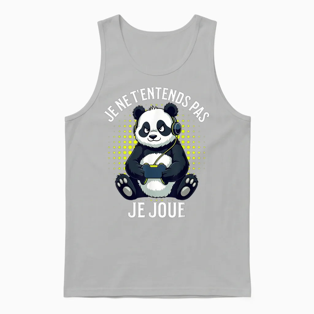 Video Games Panda Gaming Boy Gamer T-Shirt, Black, S Unisex Tank Top in Ash