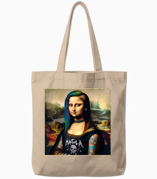 Graphic Design Metalcore Mona Lisa Bold Deathcore Vocalist T-Shirt, Black, S Tote Bags in Natural