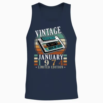 January 1974 Vintage Birthday Present Unisex Tank Top - Navy