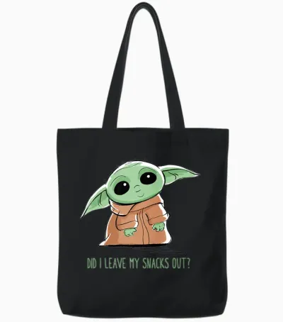 Kids the Mandalorian Grogu Snacks Meme Tote Bags - Black