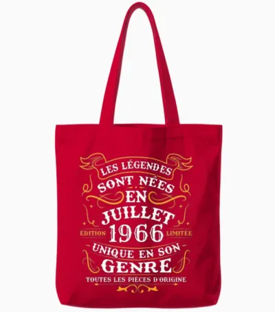 Vintage Cadeau D'anniversaire 60 Ans Nés En Juillet 1966 T-Shirt Haut De Gamme Tote Bags - Red