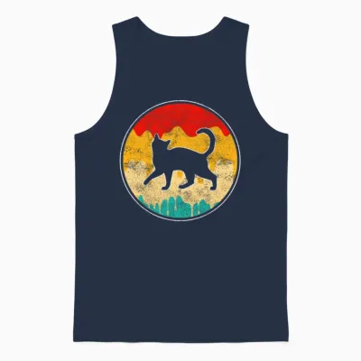 Cat Retro Unisex Tank Top - Navy