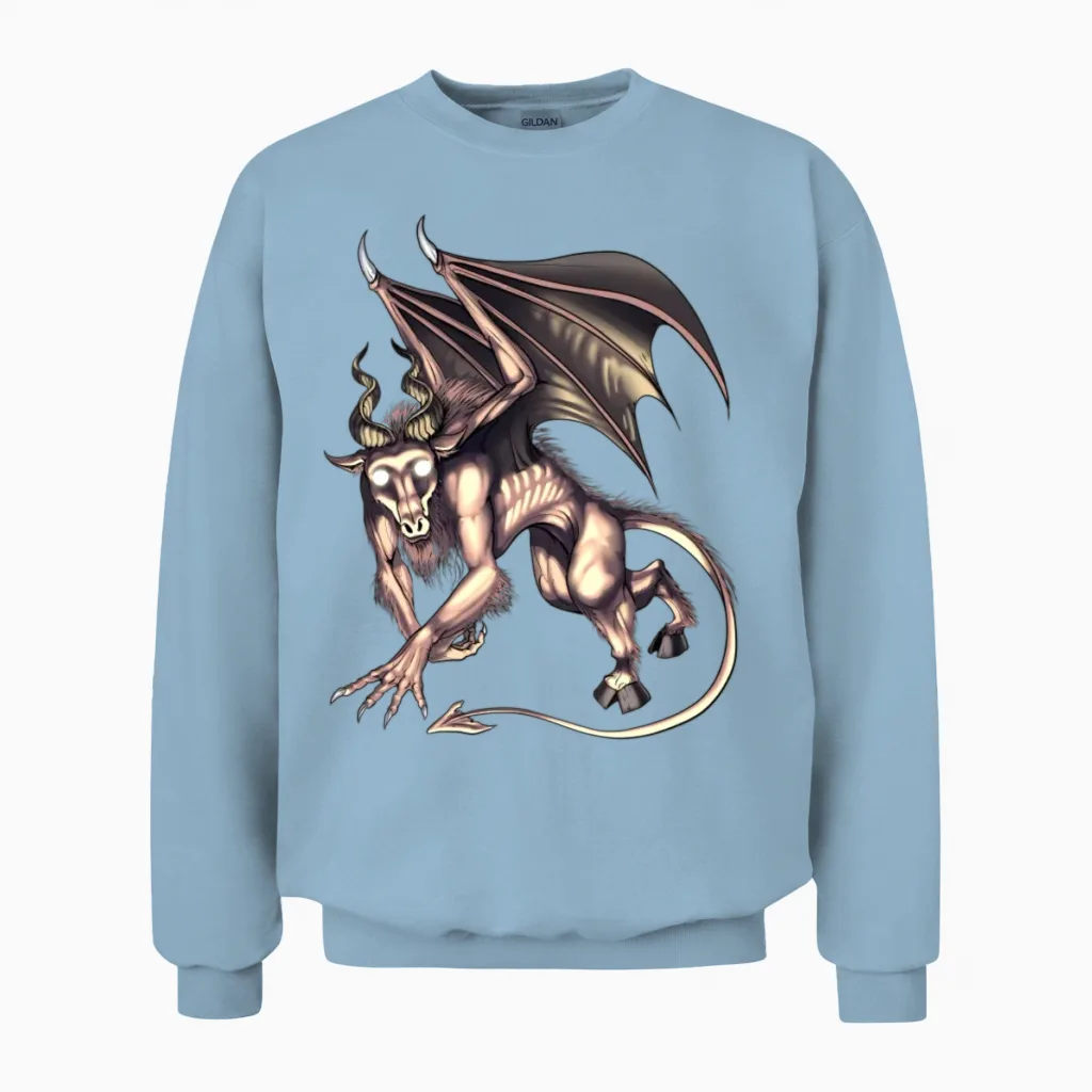 Jersey Devil Cryptid Creature Unisex Sweatshirt in Light Blue
