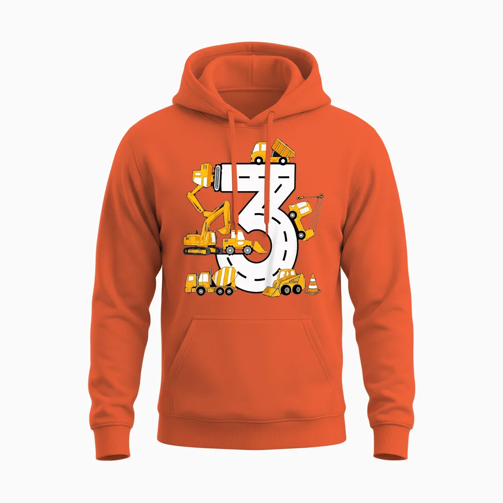 Kinder 3. Jahre Geburtstag Junge Baujunge 3 Jahre Alt Unisex Hoodie in Orange