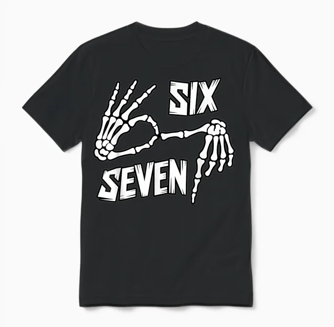 Six Seven 6 7 Meme Skeleton Hands Unisex T-Shirt in Black