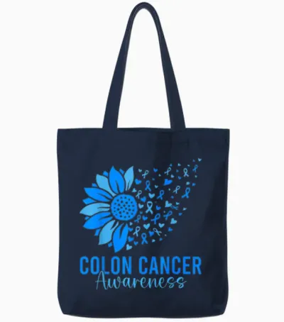 Blue Ribbon Sunflower Colon Cancer Awareness Colorectal Tote Bags - Navy