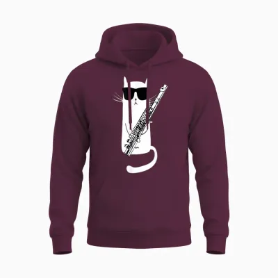 Funny Cat Wearing Sunglasses Playing Flute T-Shirt Small Unisex Hoodie - Maroon