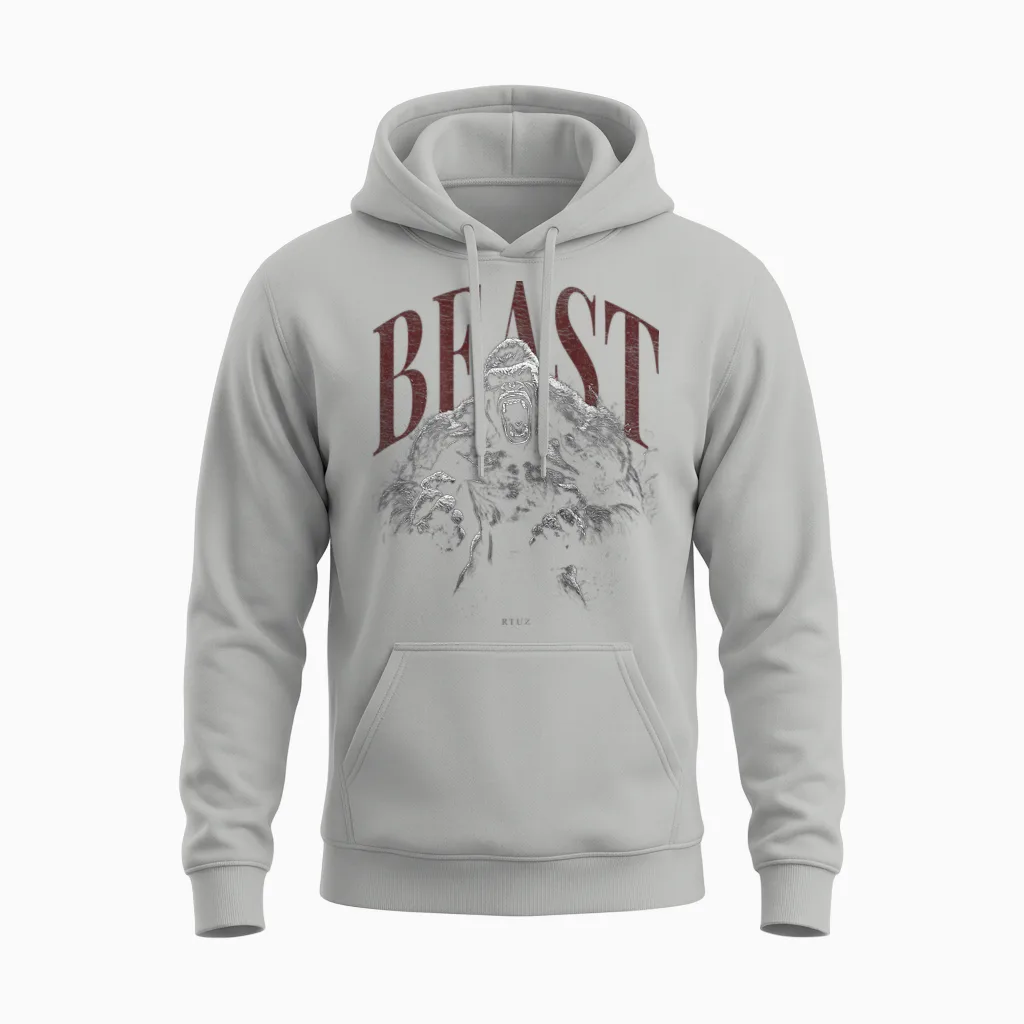 Wild Backprint Gorilla King Animal Monkey Gorilla T-Shirt, Black Unisex Hoodie in Ash