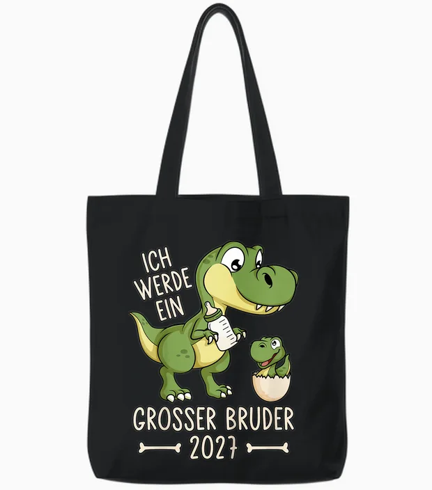 Kinder Geschwister Baby Dino Ich Werde Ein Großer Bruder 2027 Tote Bags in Black