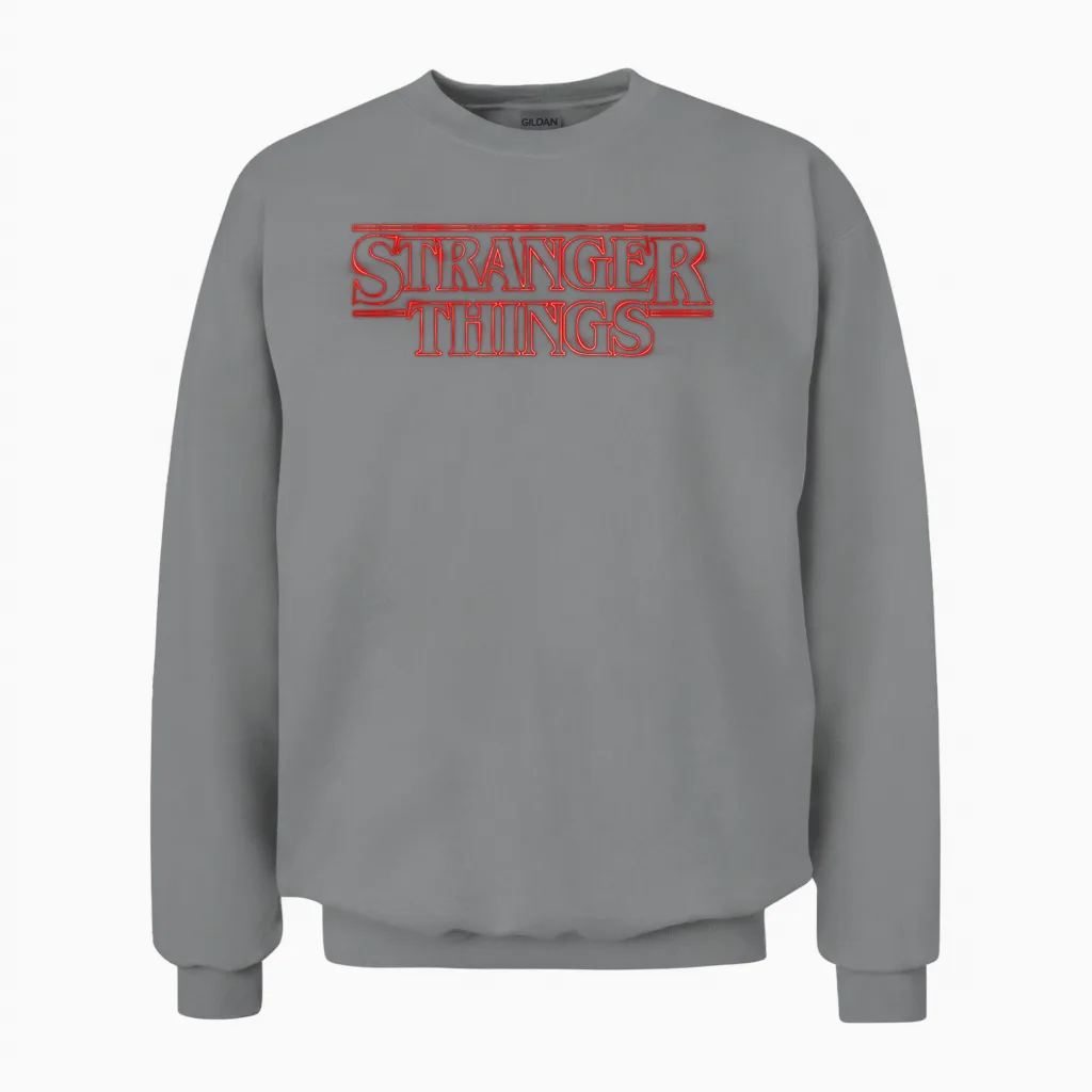 Stranger Things Logo T-Shirt, Black Unisex Sweatshirt in Sport Grey