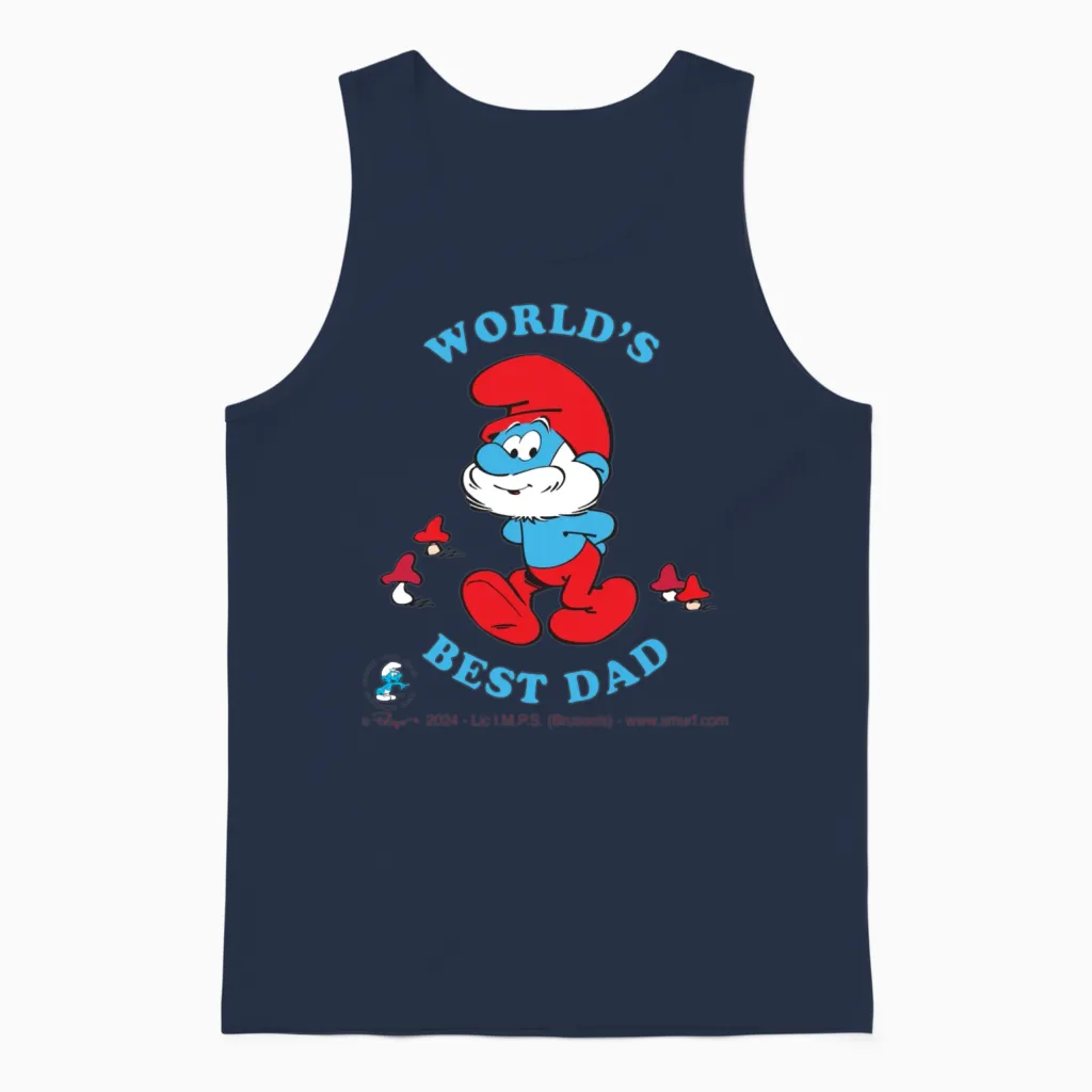 Smurfs Design World's Best Dad Unisex Tank Top in Navy