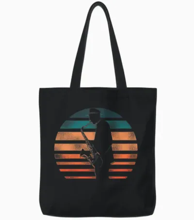 Saxophone Retro Vintage Tote Bags - Black